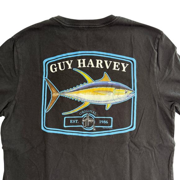 Guy Harvey T-shirt Men's Large Black Graphic Logo Short Sleeve 100% Cotton Fish - Picture 6 of 6